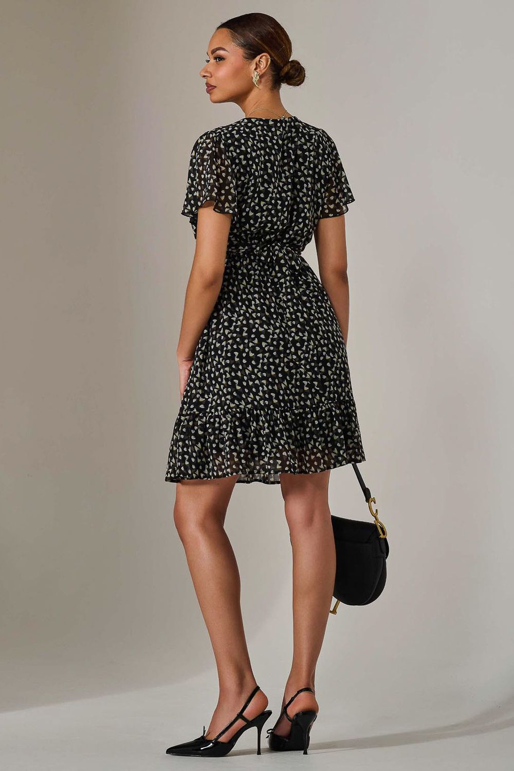 Jolie Moi Chiffon Short Sleeve Tie Waist Mini Dress
