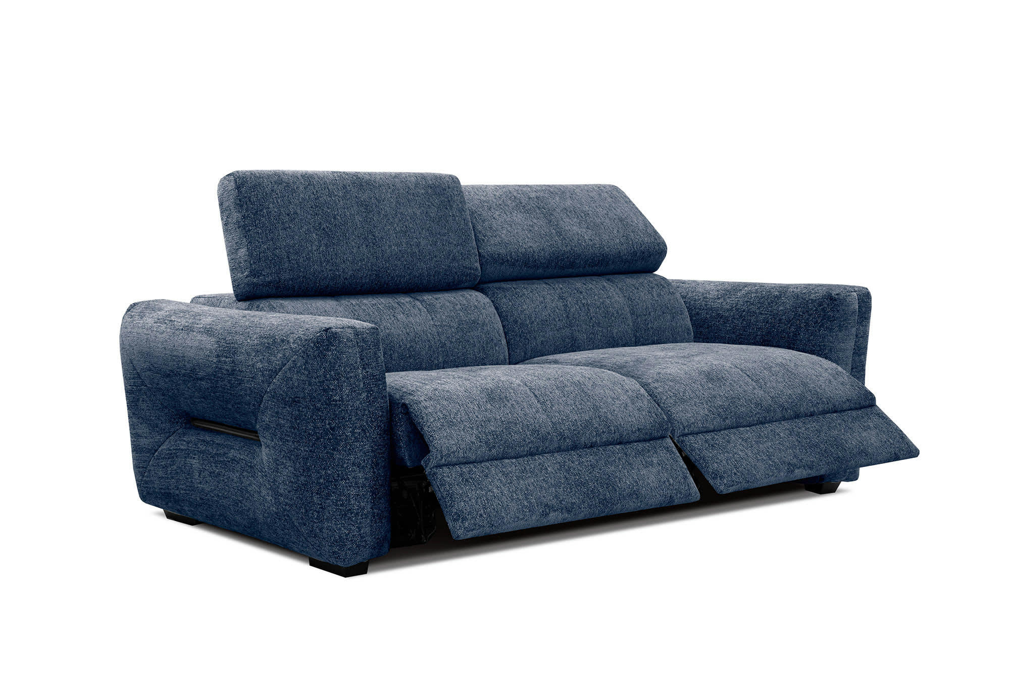 CALVERA - Canapé droit 3 places avec 2 relax électriques tissu bleu foncé