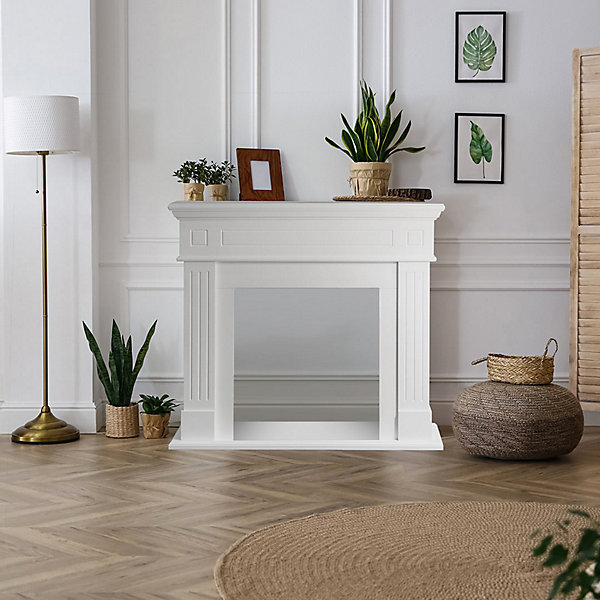 Habillage de cheminée en bois, L 110xP 36xH 100, blanc Cambridge
