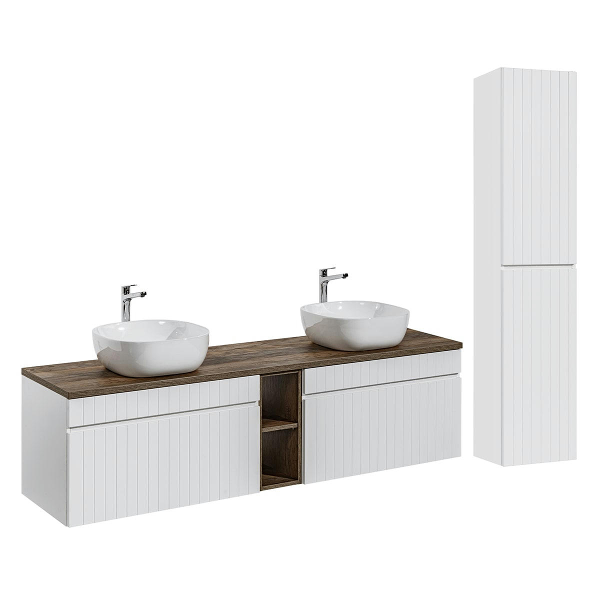 - Ensemble meuble double vasque 180cm et colonne stratifiés blanc