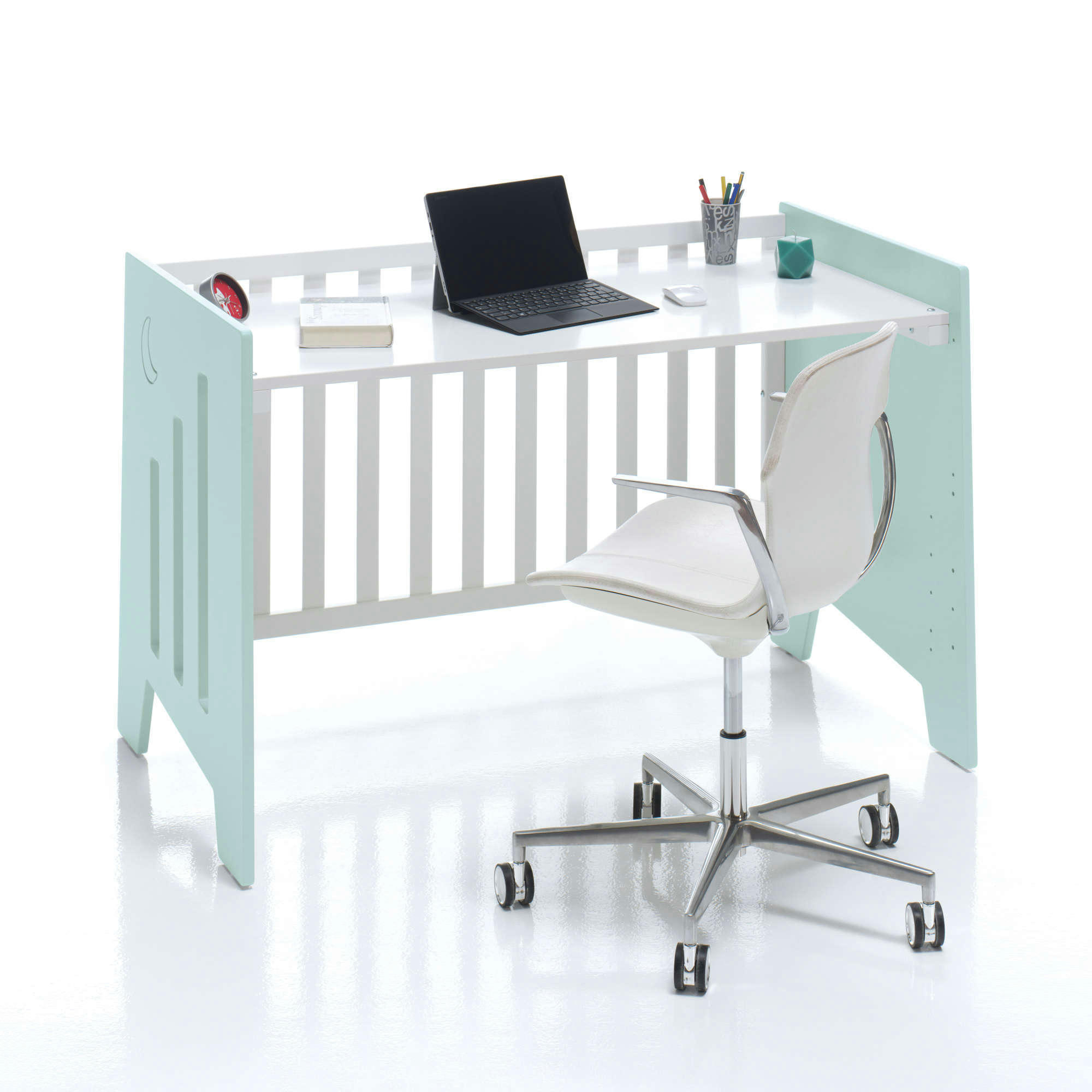 OMNI - Lit bébé - bureau (2en1) 60x120 cm en vert-menthe