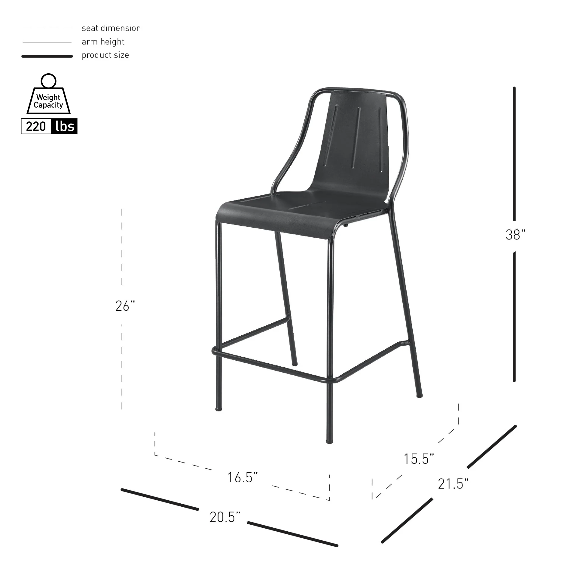 Callum Metal Counter Stool,Set of 4 - N/A