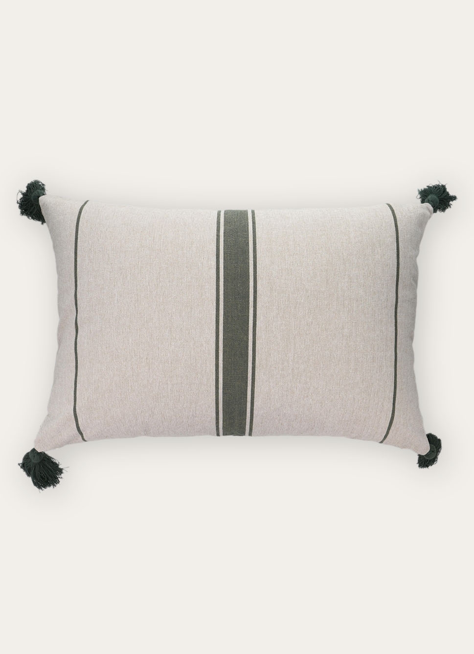 COUSSIN TEXTURÉ à RAYURES AVEC POMPONS BEIGE