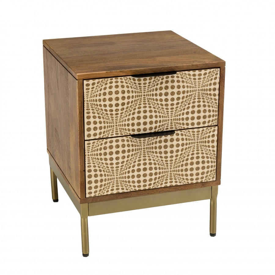 ALIX - Chevet en bois de manguier 2 tiroirs motifs ethniques