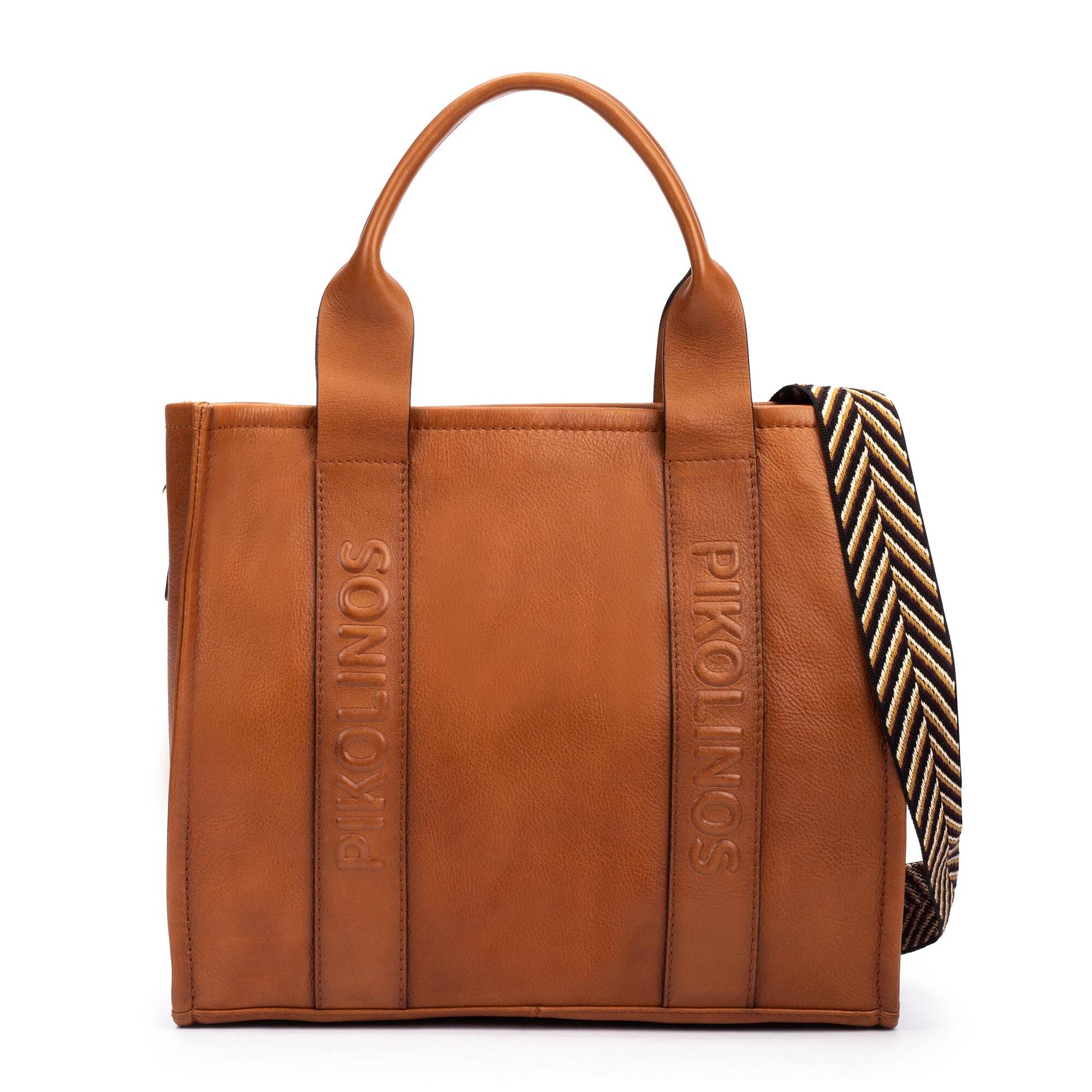 ALCUDIA - Bolso tote de piel con cinta multicolor para mujer