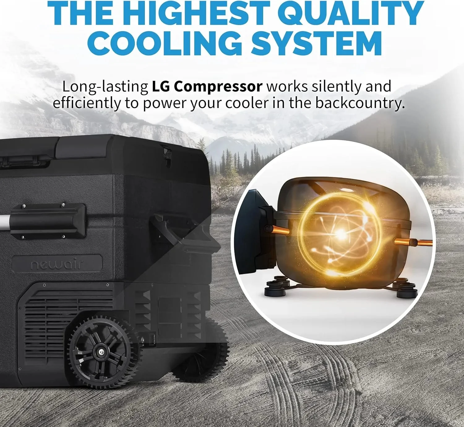 48 Qt. Portable 12v Electric Cooler with LG Compressor, Fridge and Freezer, Rugged Wheels, and Solar Power Input, Perfect Plug-In Cooler for Camping, Trucks, Travel, Car and Home(115 Qt Cooler/Cooler)