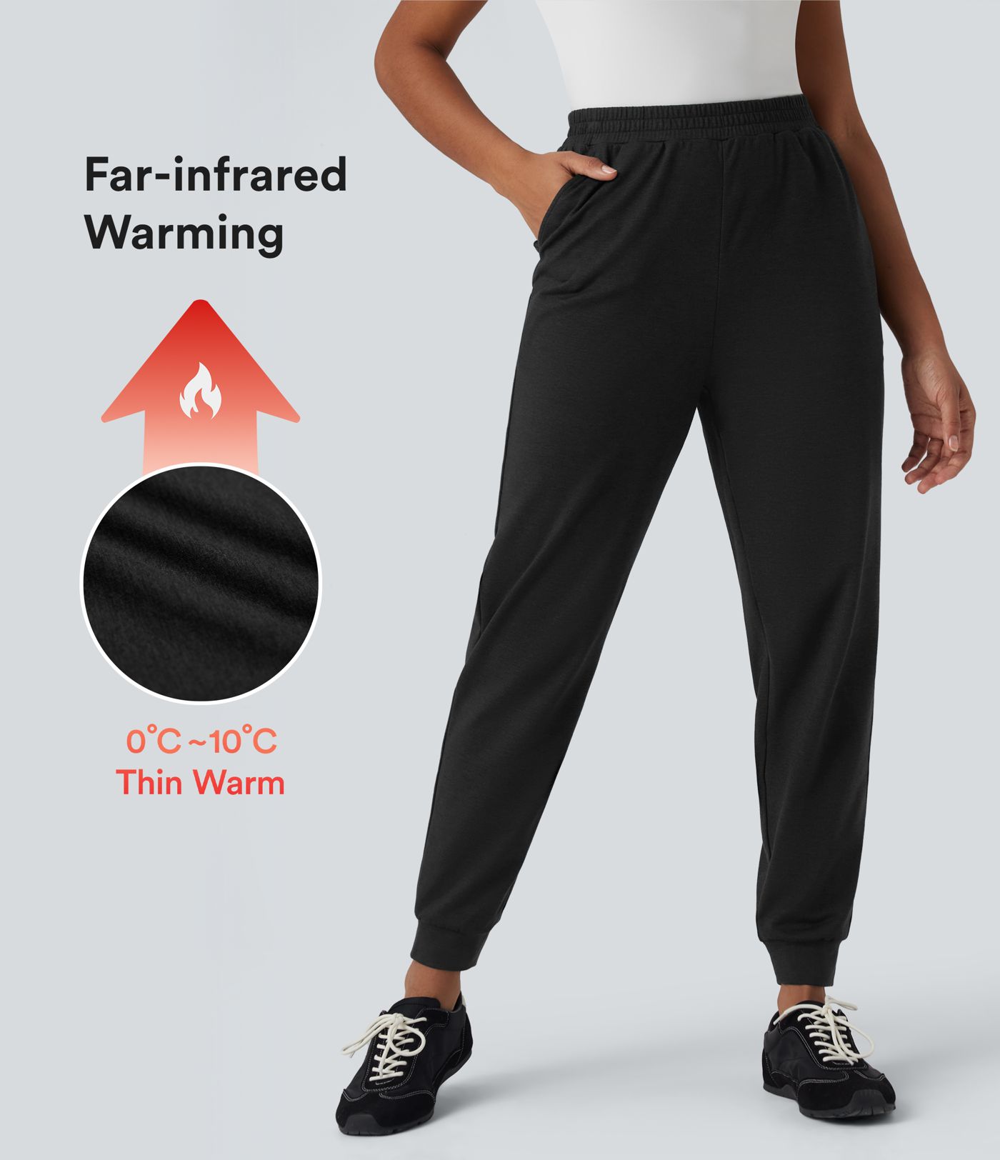 Jogging décontracté thermique taille haute séchage rapide avec poches-UPF40