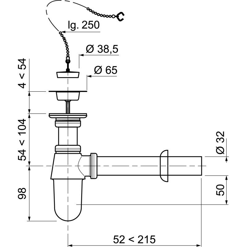 Bonde avec bouchon et siphon en laiton pour lavabo WIRQUIN