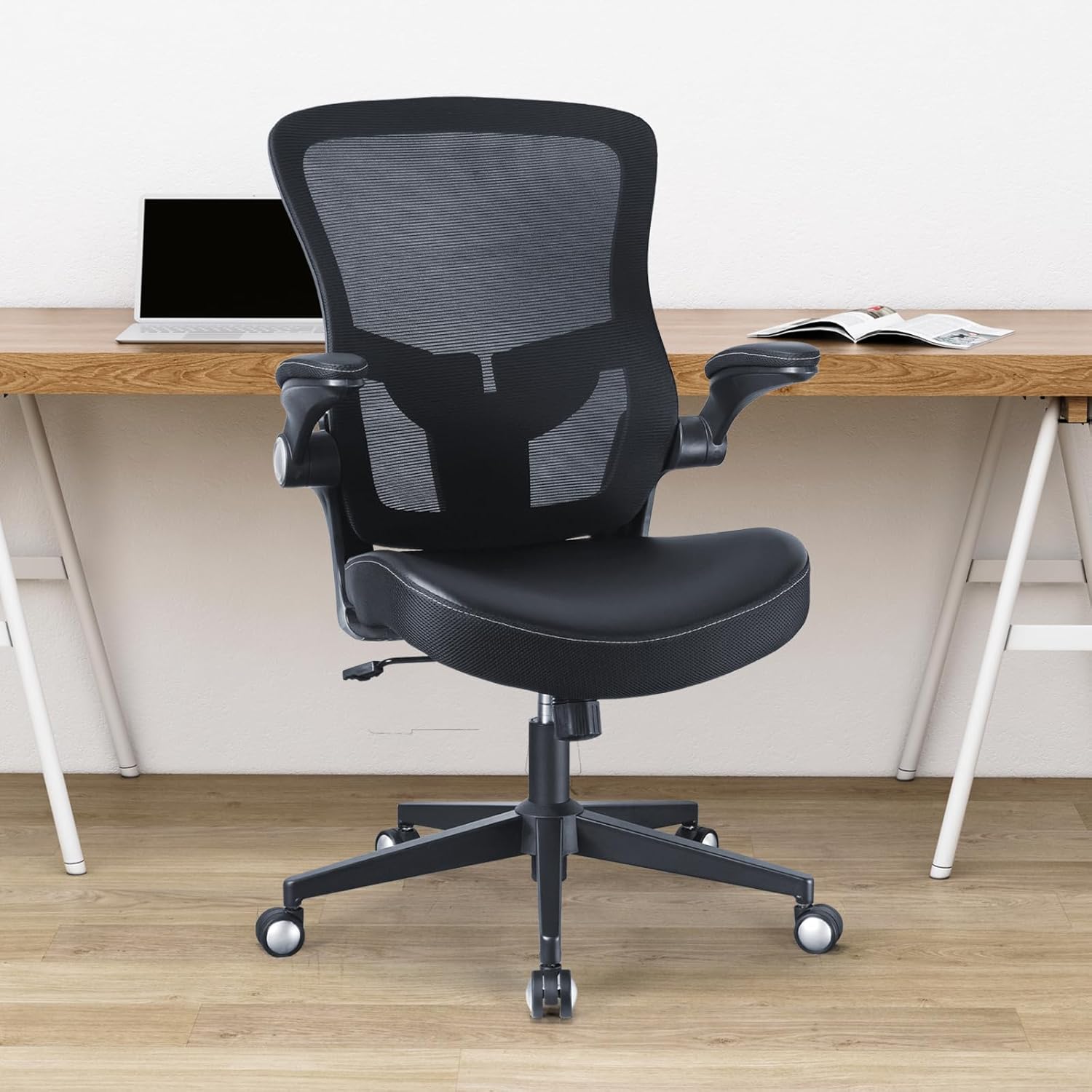 Heavy Duty Office Chair, 400lbs Ergonomic Desk Office Chair for Heavy People, Home Office Desk Chairs with Flip-Up Arms Computer Executive Task Chair with Adjustable Lumbar Support