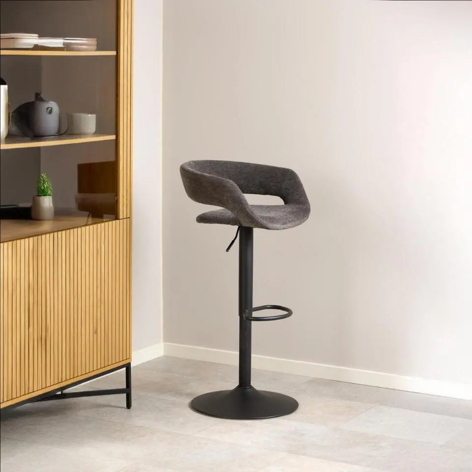 Barkruk Grijs Stof - Zithoogte 80cm - 54,5x49x101cm - Nexus - Set van 2