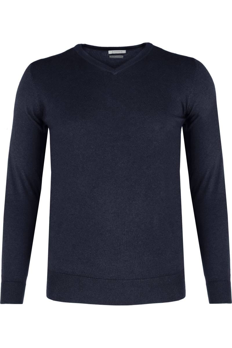 ETERNA Regular Fit Pullover V-Ausschnitt marine, Einfarbig