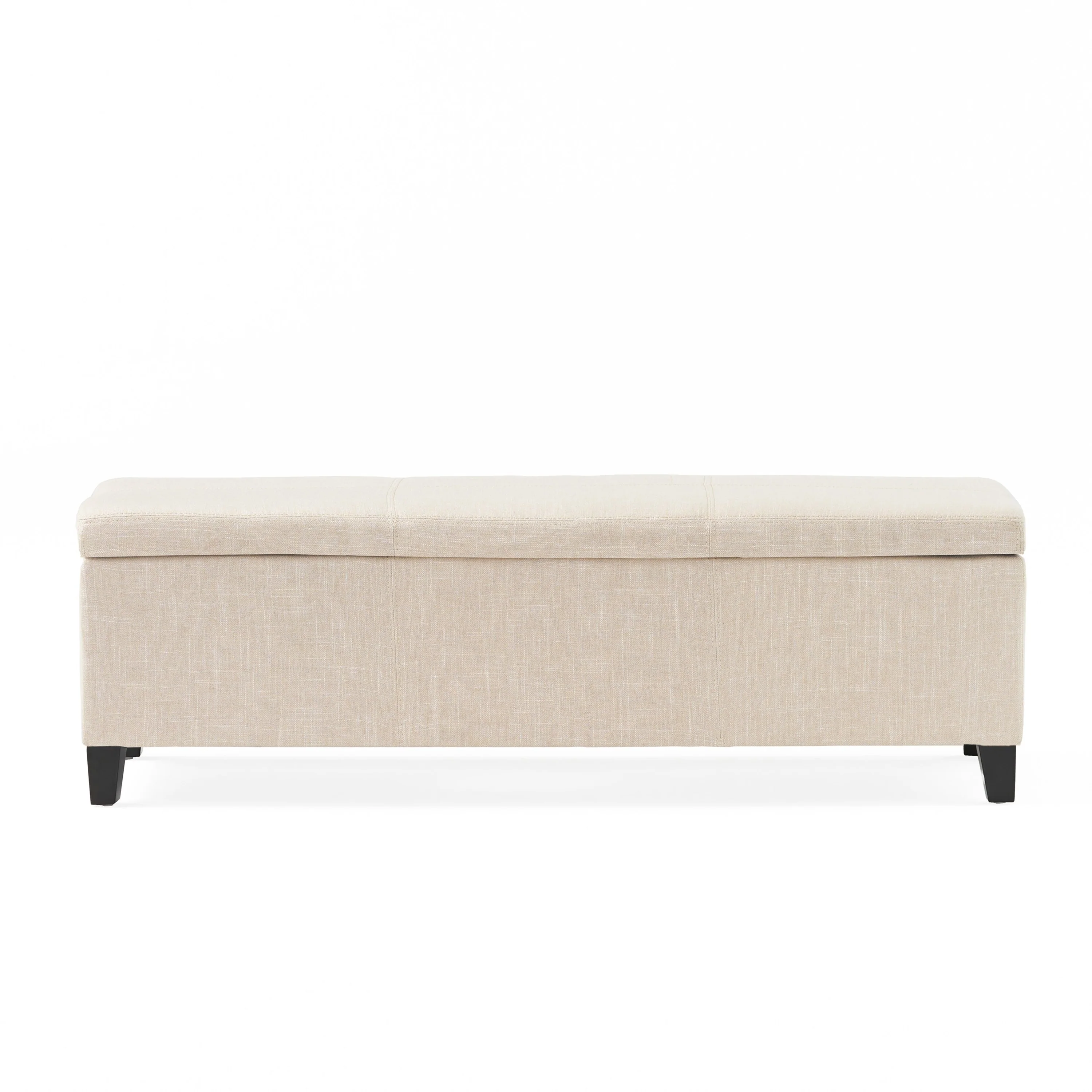 Elias Storage Ottoman Bench, Detailed Beige Faux Leather, 51 Inch