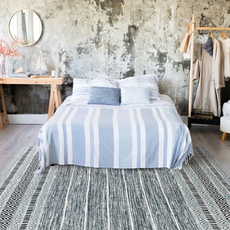 TERRA - Tapis 100% coton blanc-noir 190x290