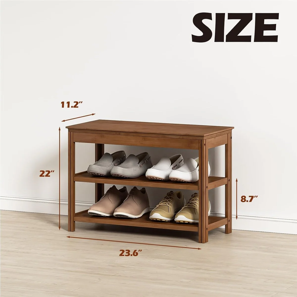 3 Tier Bamboo Entryway Storage Benches Rustic Solid Wood Shoe Rack