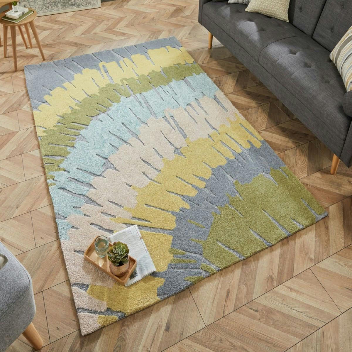 WOODY - Tapis de salon moderne en Polyester Vert 120x170 cm