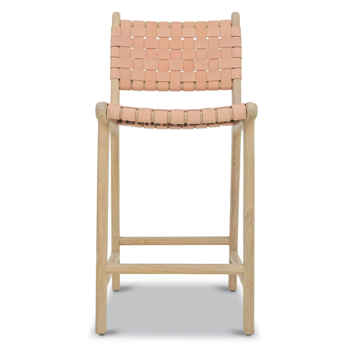 Poly and Bark Banda Teak & Leather Counter Height Stool - Solid Wood Frame