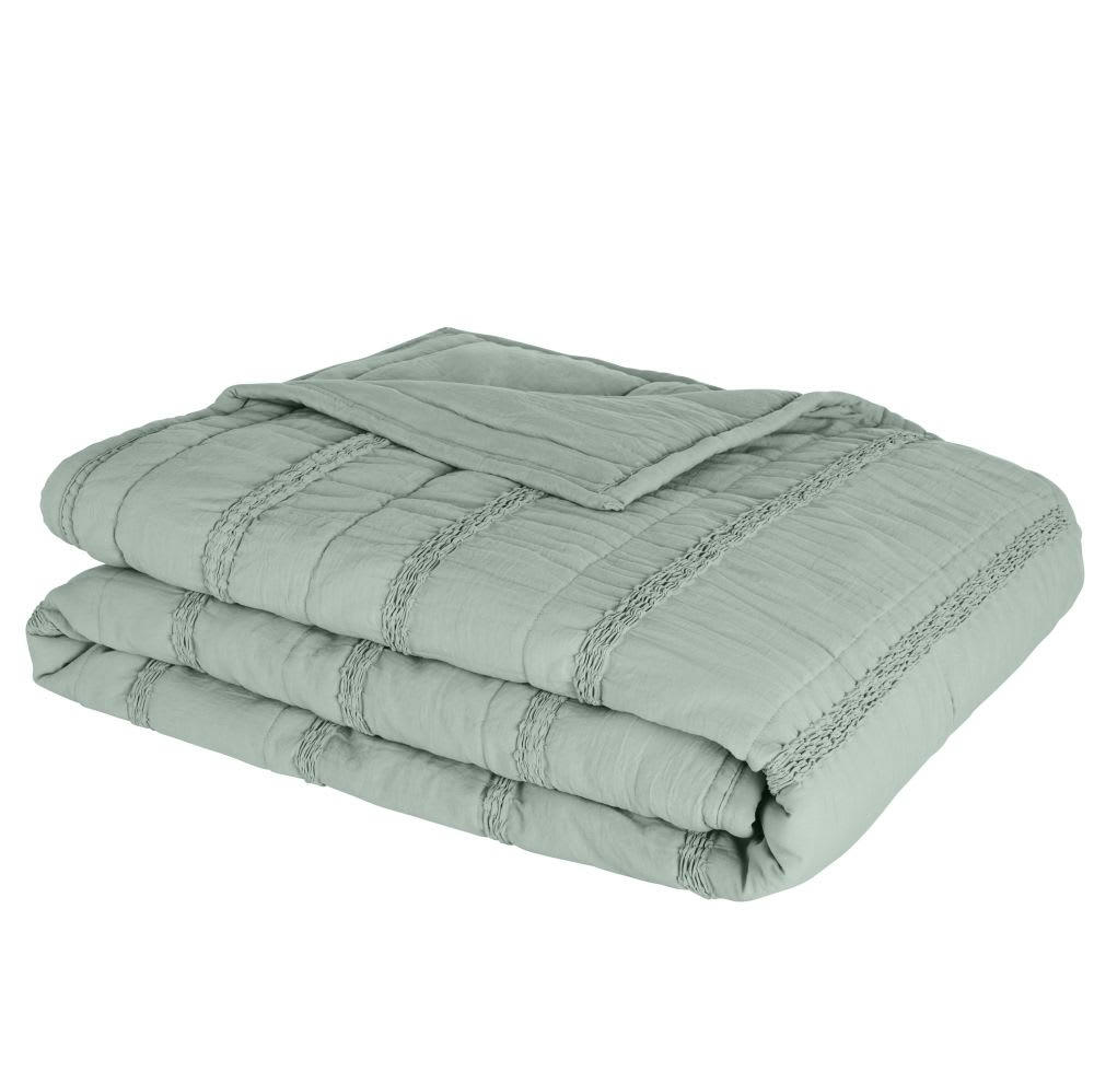 ROMIA - Boutis vert avec bandes froncées 220x240