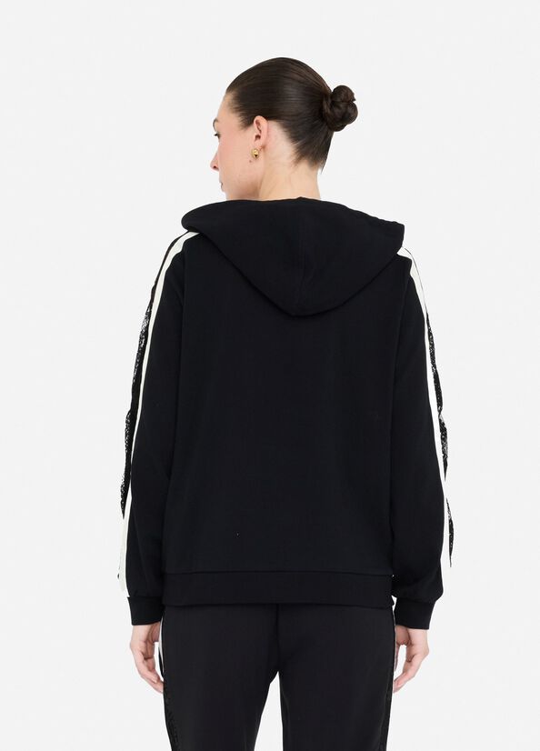 Felpa in cotone con pizzo