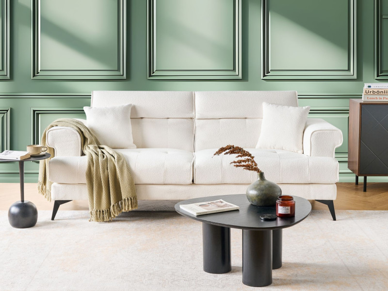 Sofa trzyosobowa boucle biała