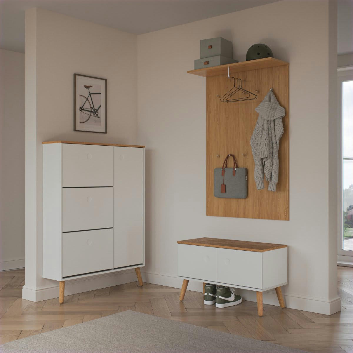 HUBILO - Grand meuble à chaussures moderne en bois blanc