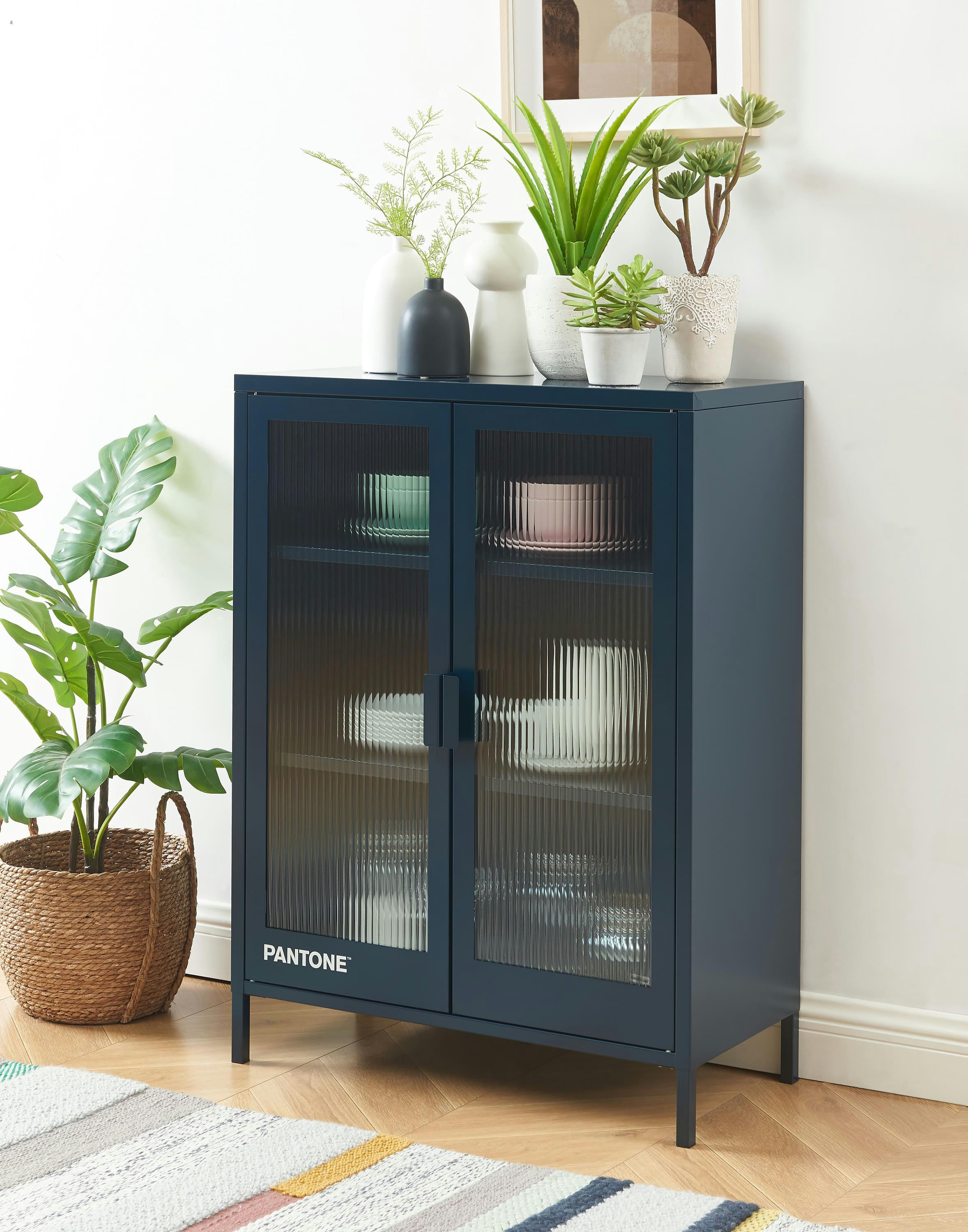 PANTONE - Buffet  bleu nuit portes en verre cannelé