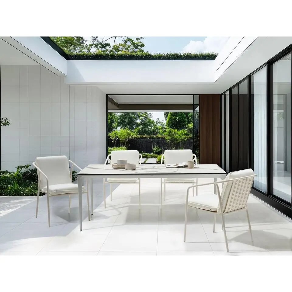 SOVARETO - Tuintafel - Wit - HPL/Aluminium/marmer