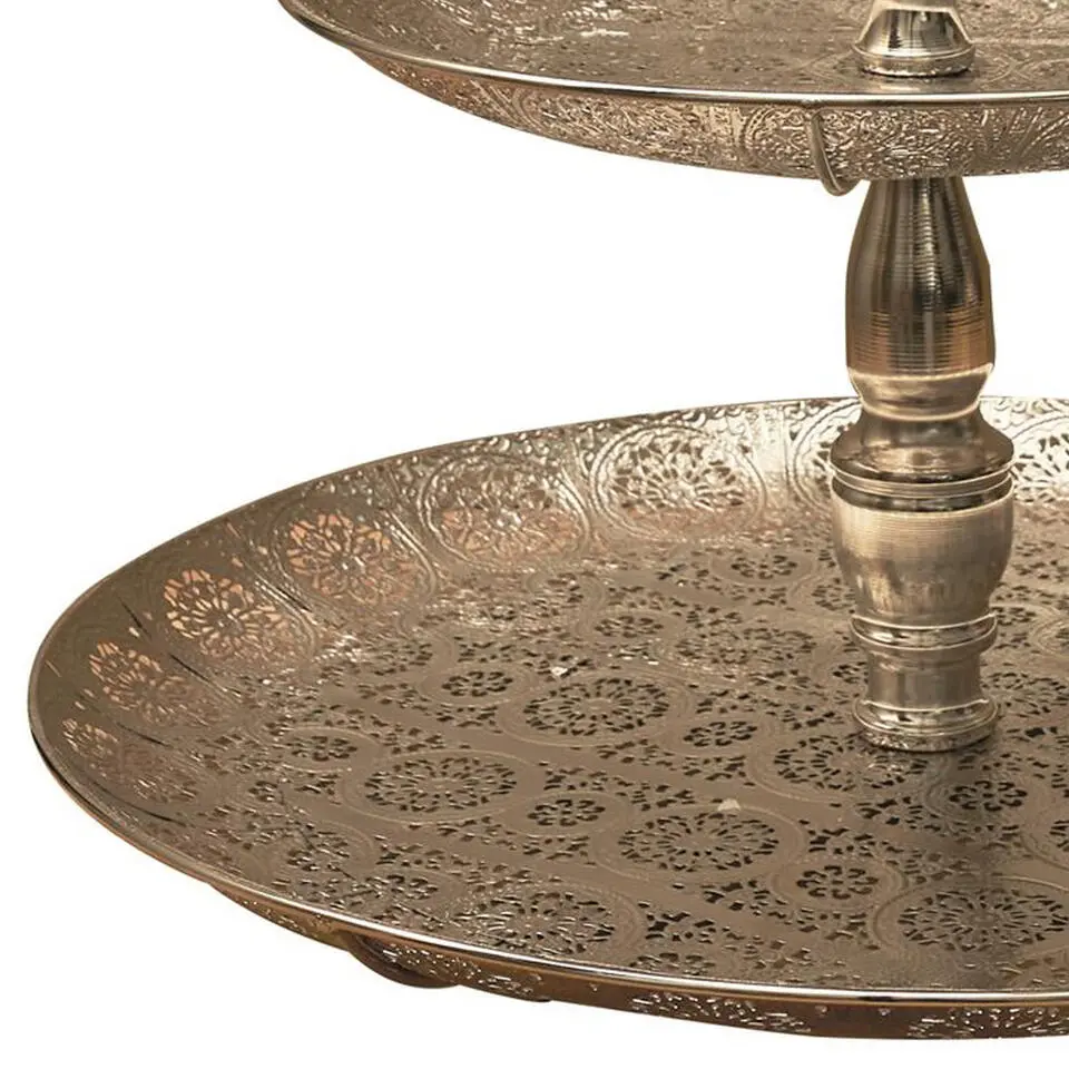 Home Deco Factory Etagere 2 laags - zilver - metaal - 40 x 49 cm