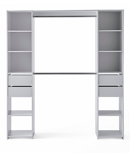 Kit dressing 2 colonnes L. 180 x H. 200 x P. 40 cm, blanc, avec avec tiroirs et 2 barres de penderie