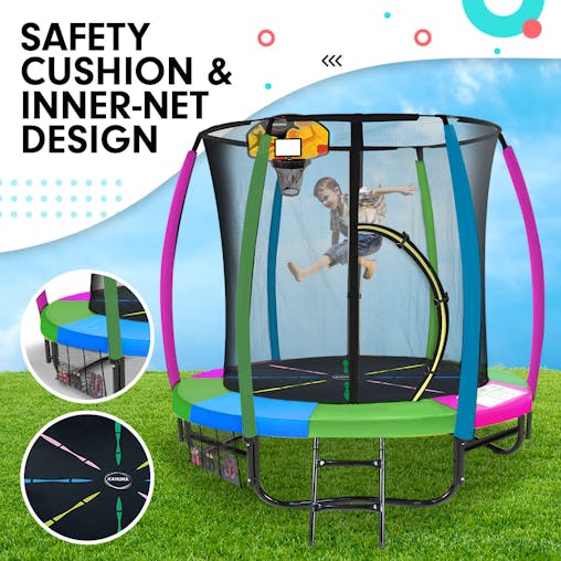 NNEDPE Kahuna Trampoline 6ft with Basketball Set - Rainbow