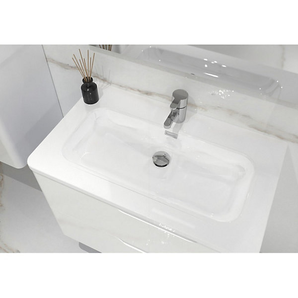 Meuble vasque LUNA Blanc brillant 80 cm - SANS miroir