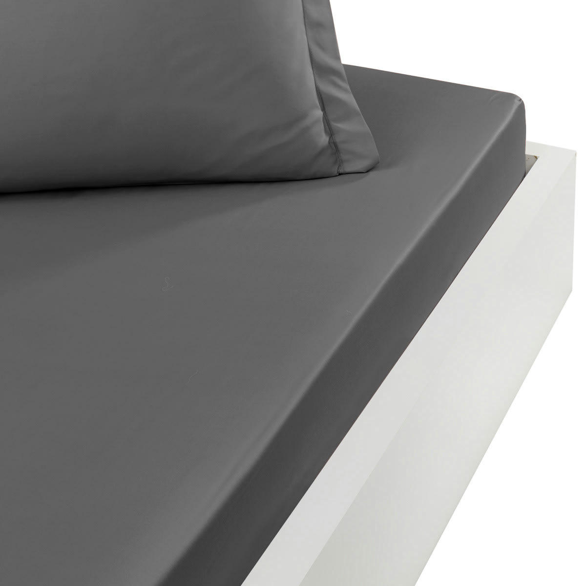 STUDIO - Drap housse en coton bonnet 30cm  gris silver 180x200 cm