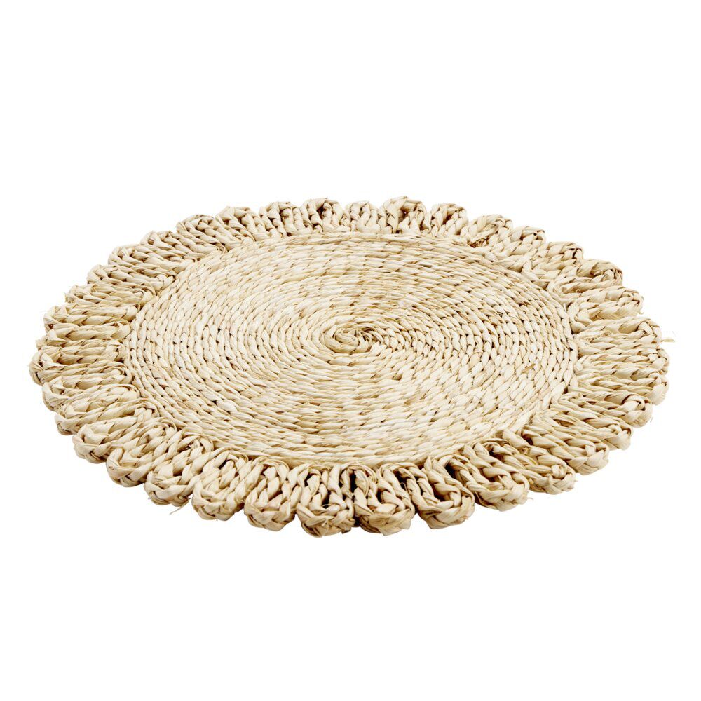 Set de table tressé en feuille de maïs beige Ø35cm