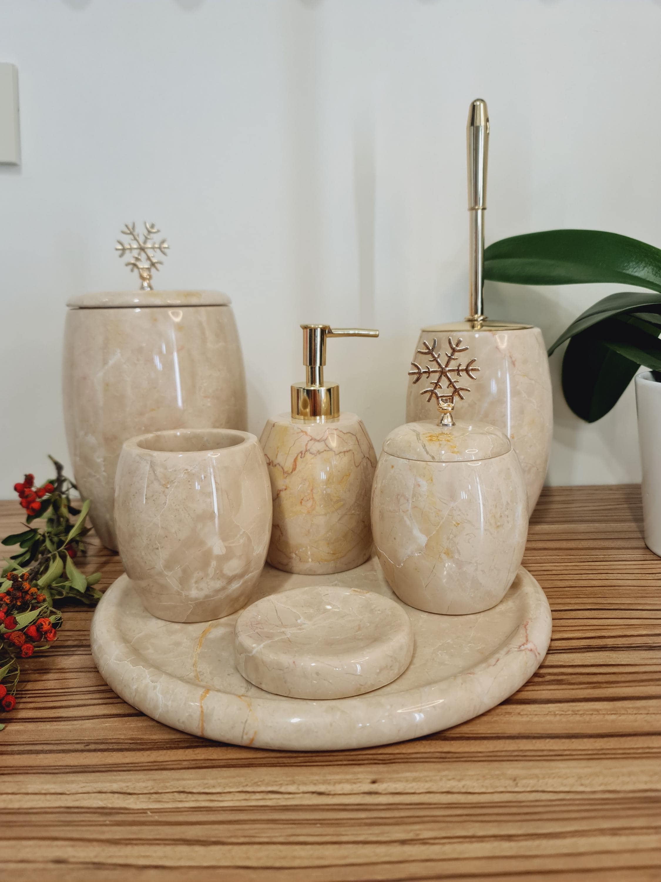 7 Pieces Beige Luxury Marble Stone Bathroom Set