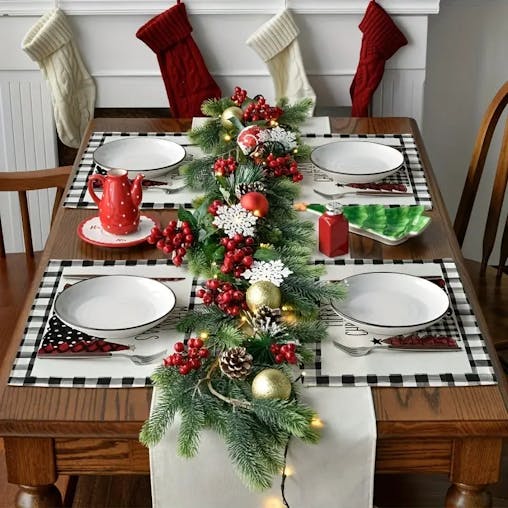 NNETM Set of 4 Buffalo Plaid Christmas Trees Placemats - Festive Winter Table Mats