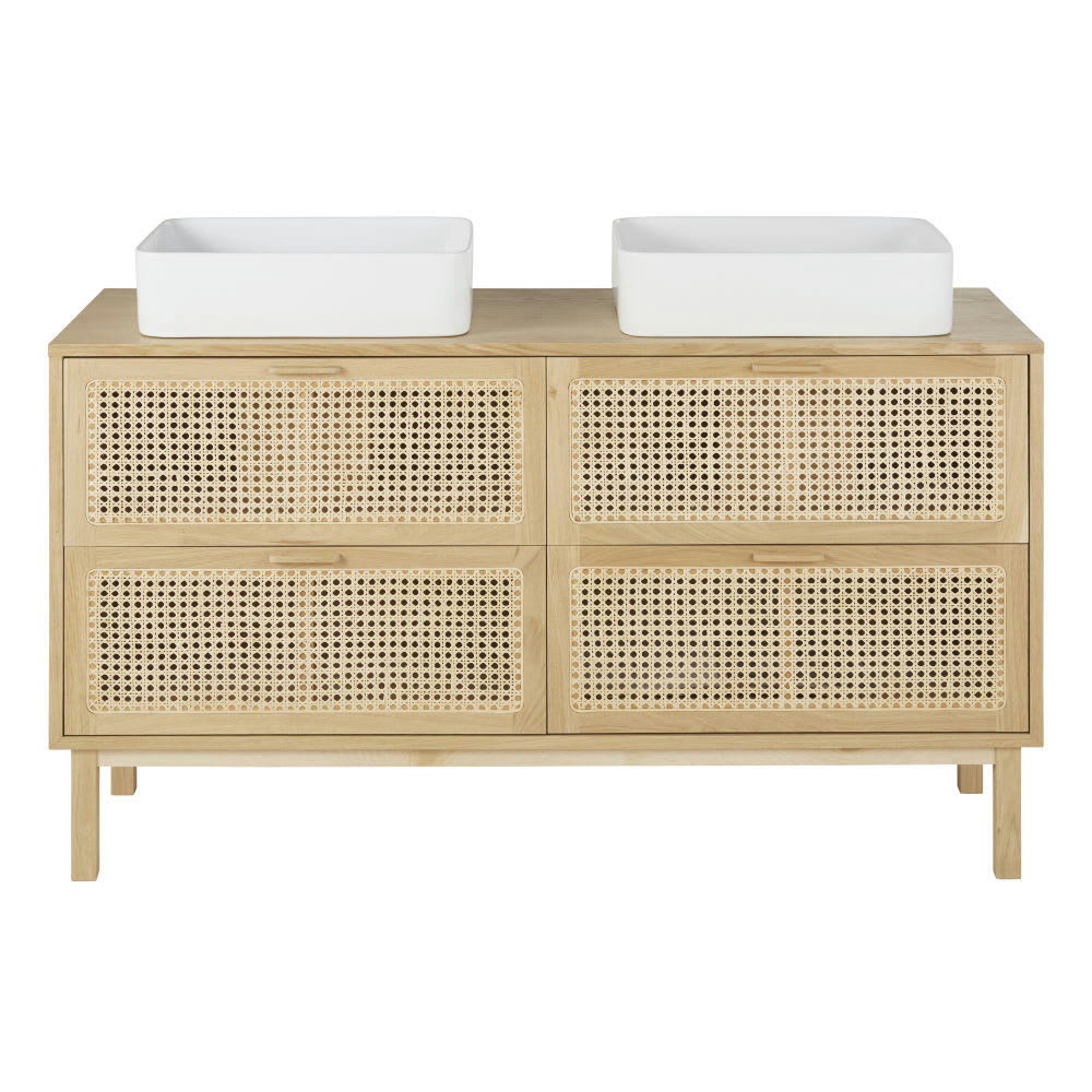 Canopy - Meuble double vasque de salle de bains 4 tiroirs cannage en rotin