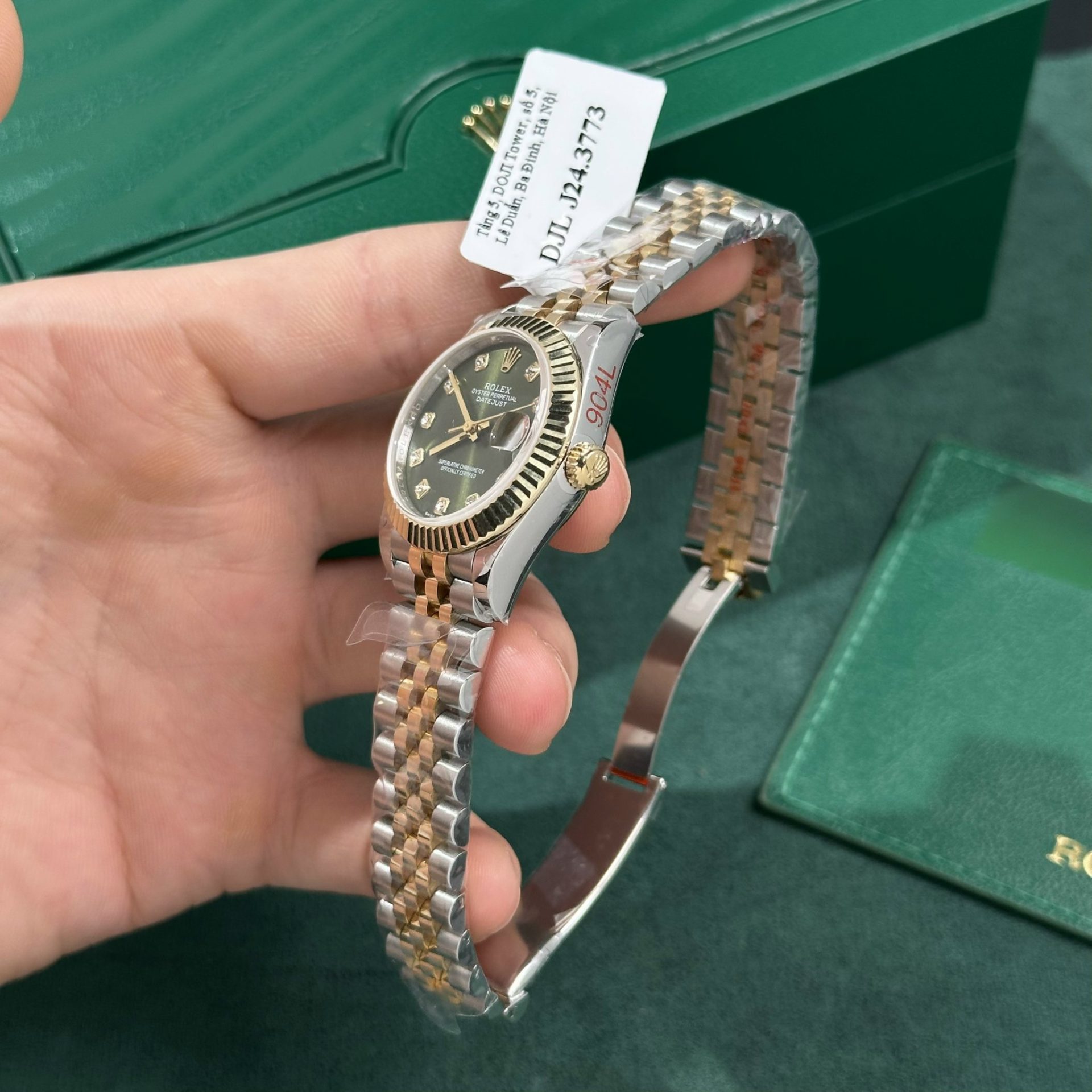 Rolex Datejust SS/YG Plated Green Dial CZ Diamonds 31mm Jub Super Clone