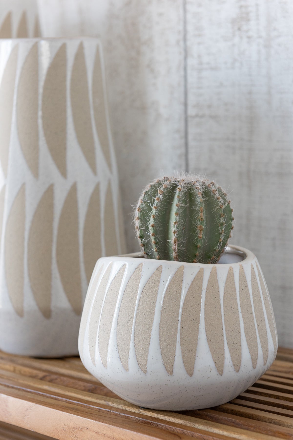 J-Line bloempot Kai - keramiek - beige/wit - small - Ø 16 cm