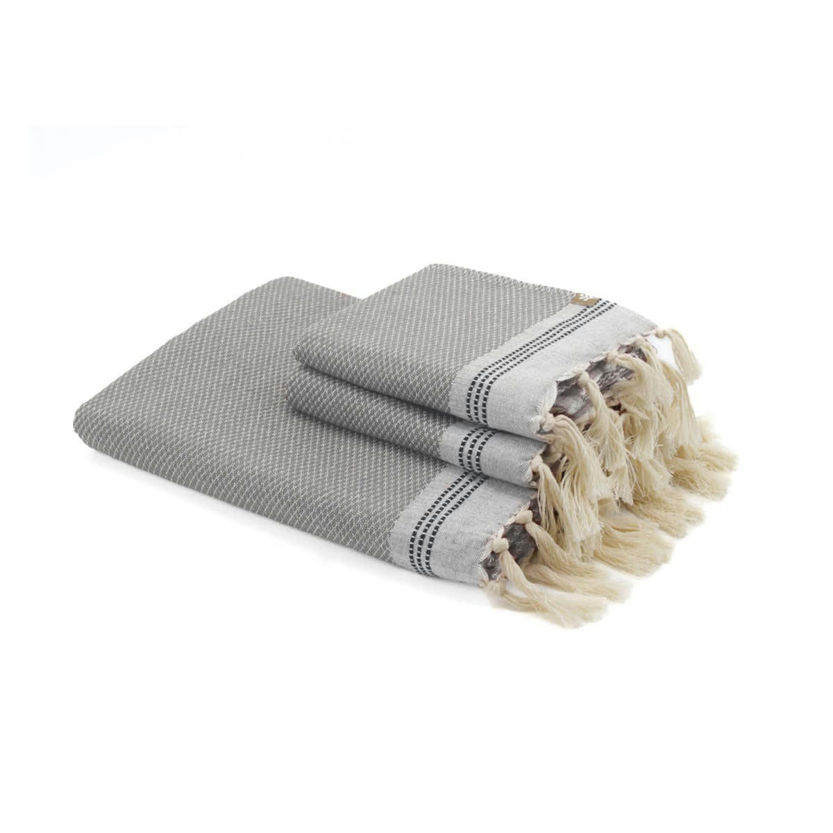 HANA - Set 1 fouta + 2 serviettes coton  100x200 + 50x80 (x2) gris clair