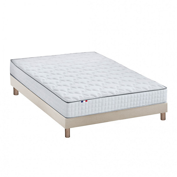 Ensemble matelas ressorts ASTRE   sommier kit beige à lattes flexibles 160x200