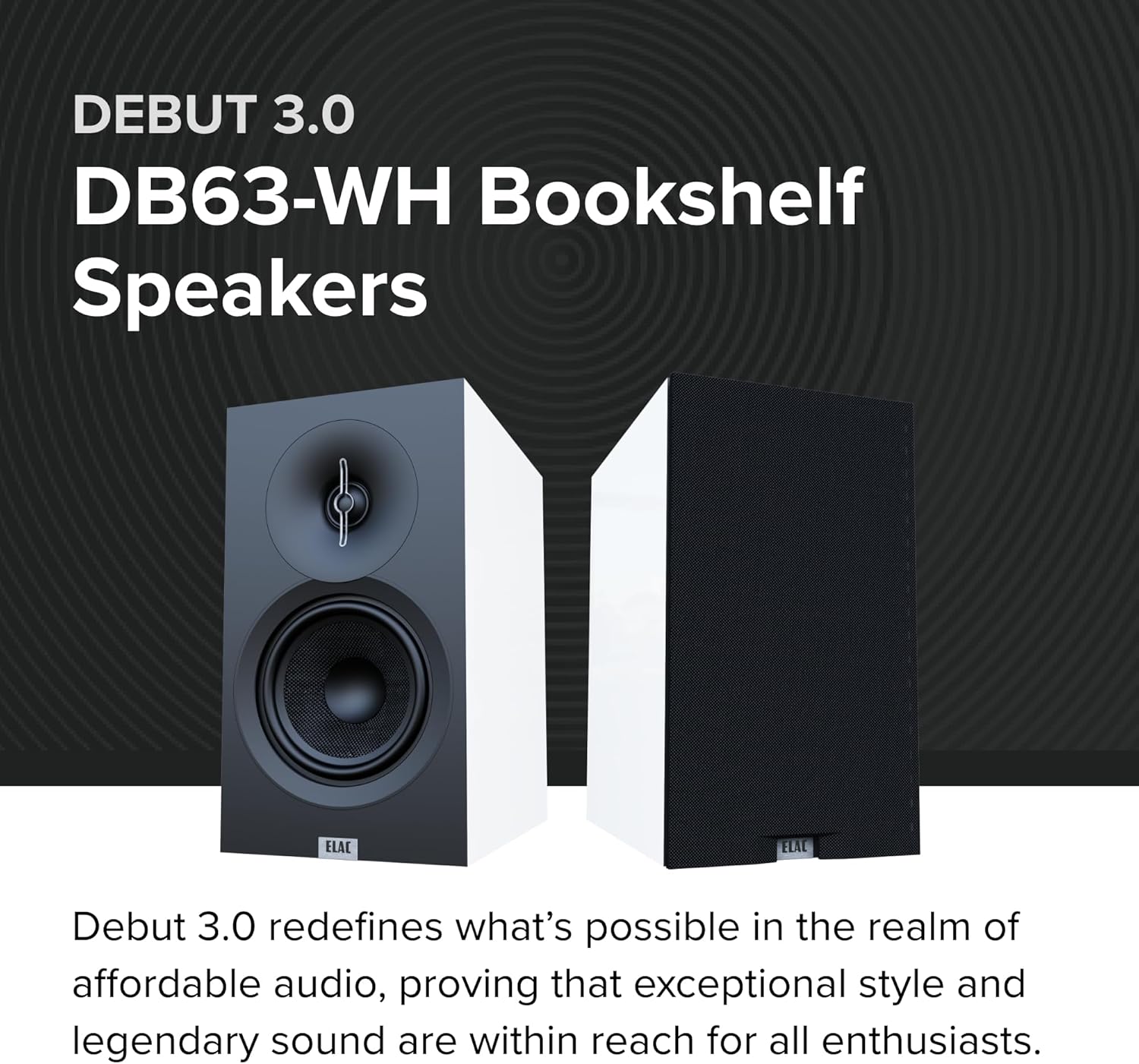 ELAC Debut 3.0 DB63-W Bookshelf Speakers, White (Pair) - 1” Aluminum Dome Tweeter & 6.5” Aramid Fiber Woofer - 2-Way Bass Reflex - 42Hz to 38KHz Response