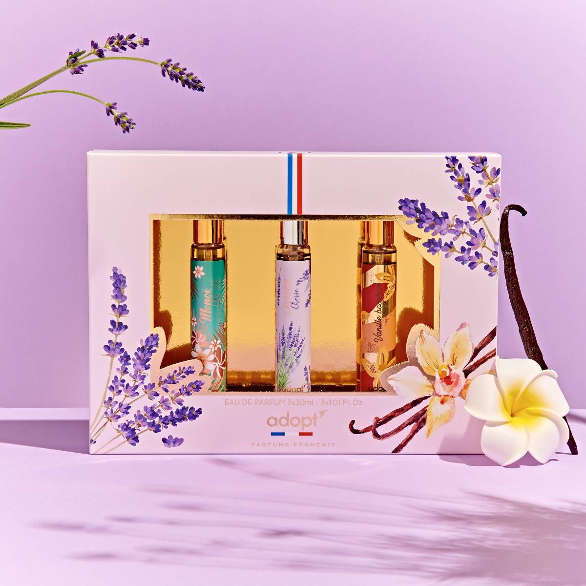 Trio SensorielCOFFRET 3 EAUX DE PARFUM VANILLE BOURBON 30ML   LAVANDE CHERI 30ML   MONOI DES ILES 30ML