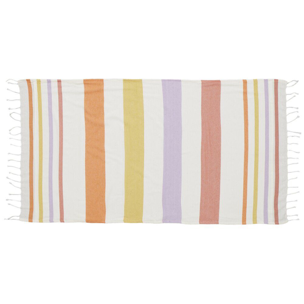 Fouta de plage 1 personne doublée éponge bayadère rayures colorées 90x170cm