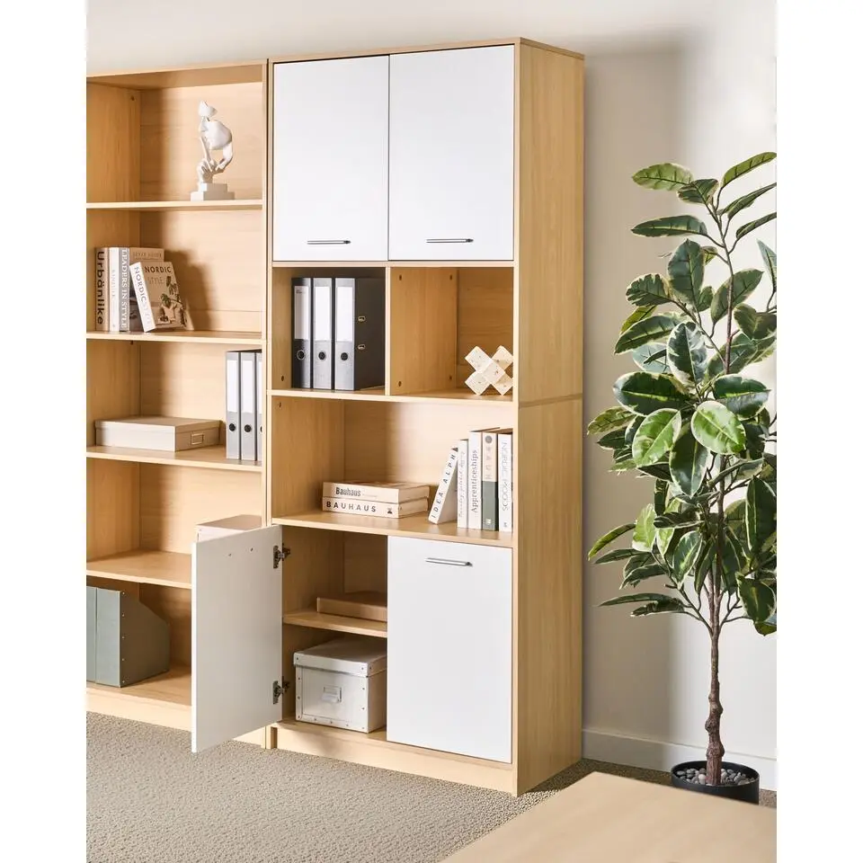 ZEHNA - Boekenkast 4 deuren - Lichtbruin/Wit - Vezelplaat