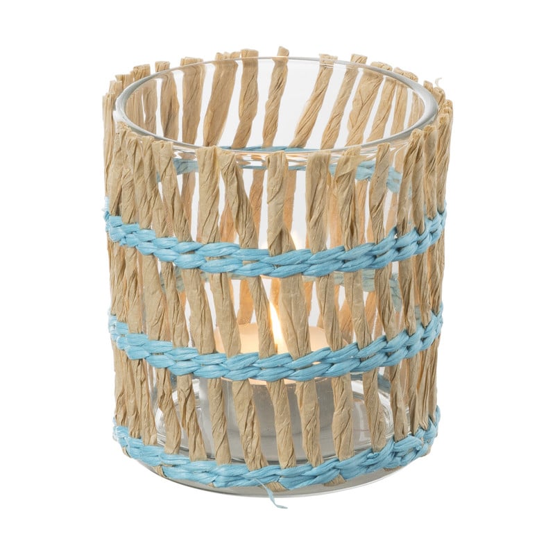 Waxinelichthouder riet - blauw - &Oslash;8x9 cm