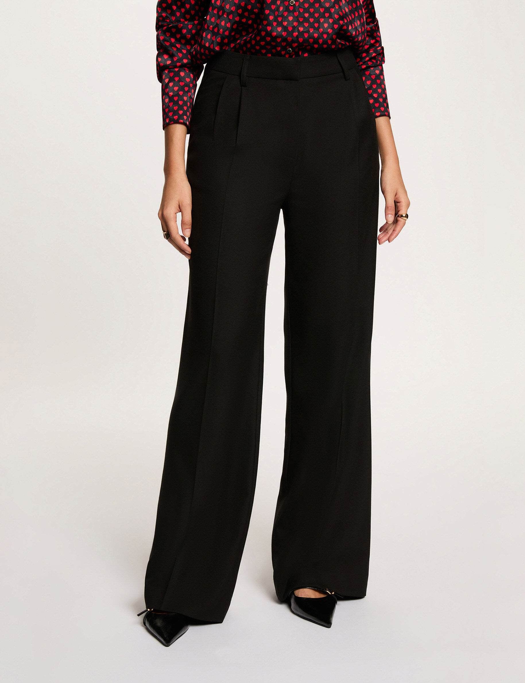 Wide Leg Trousers With Darts Black Women