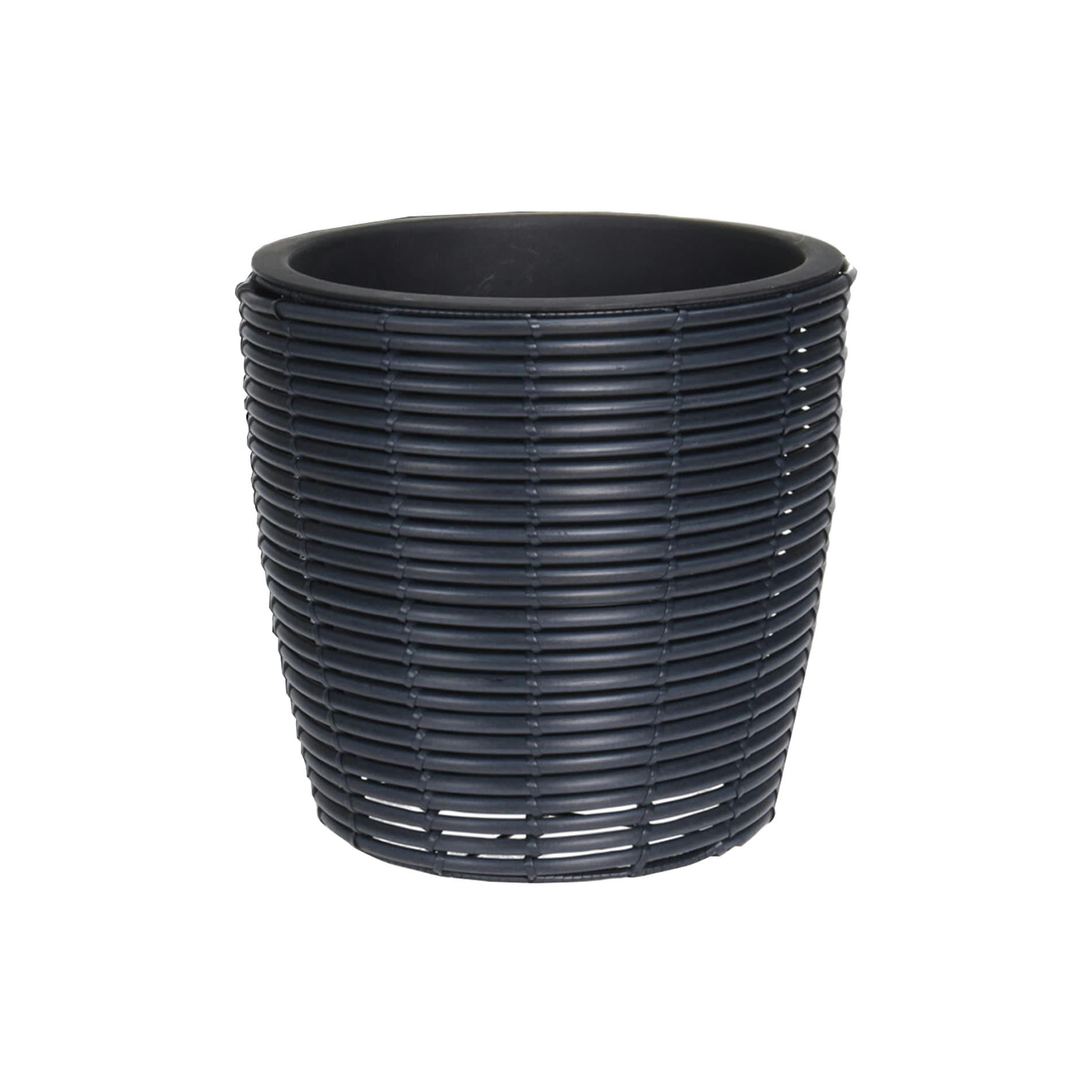 - Pot de fleur en polyrattan noir effet bambou H 36 cm