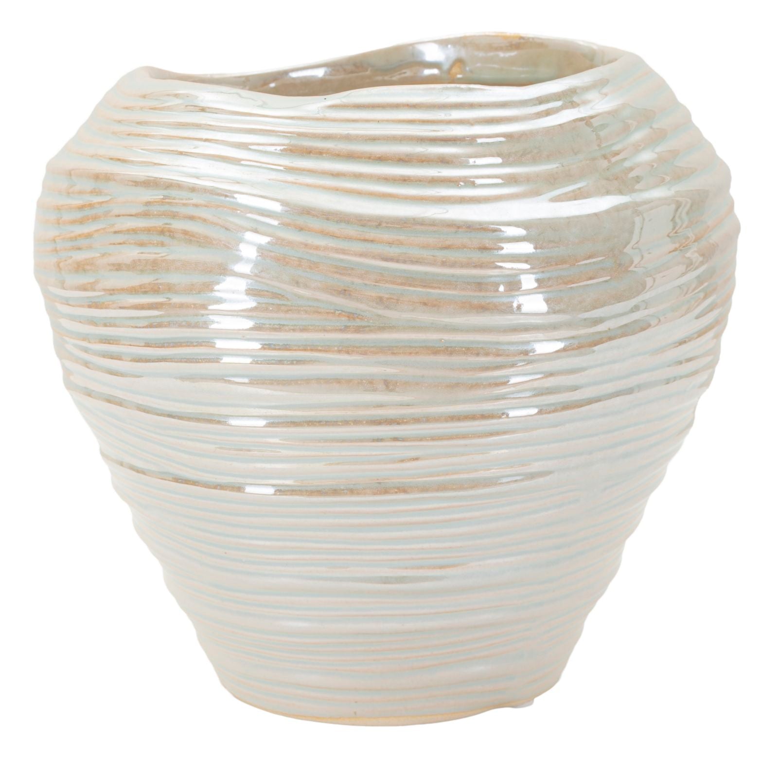 Parelmoerkleurige keramische vaas ø 22x20 cm