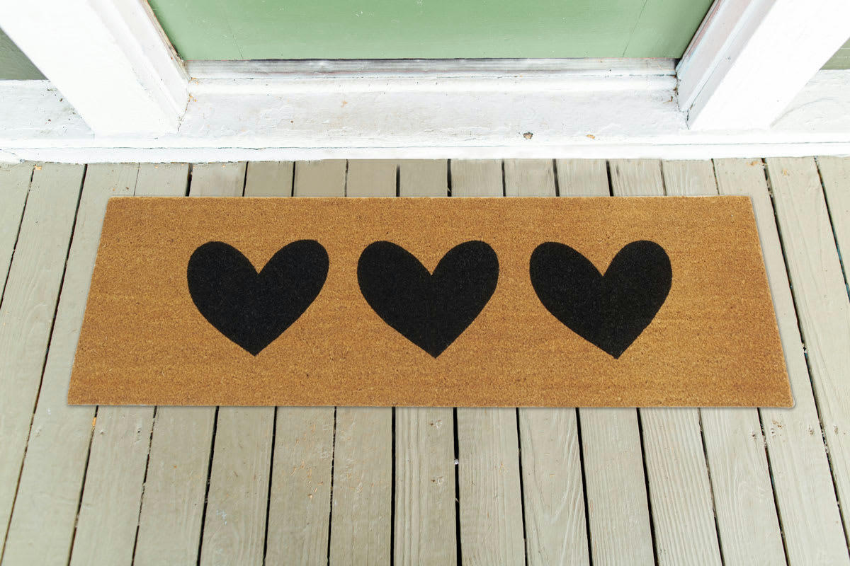 - Paillasson grande taille en coco 120 x 40 cm 3 coeurs