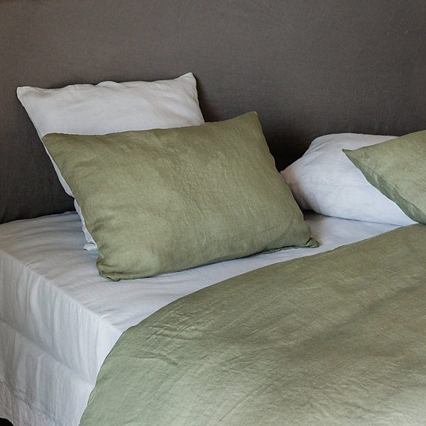 Housse de couette 260X240 cm lit queen size lin lavé SONATE vert Sauge