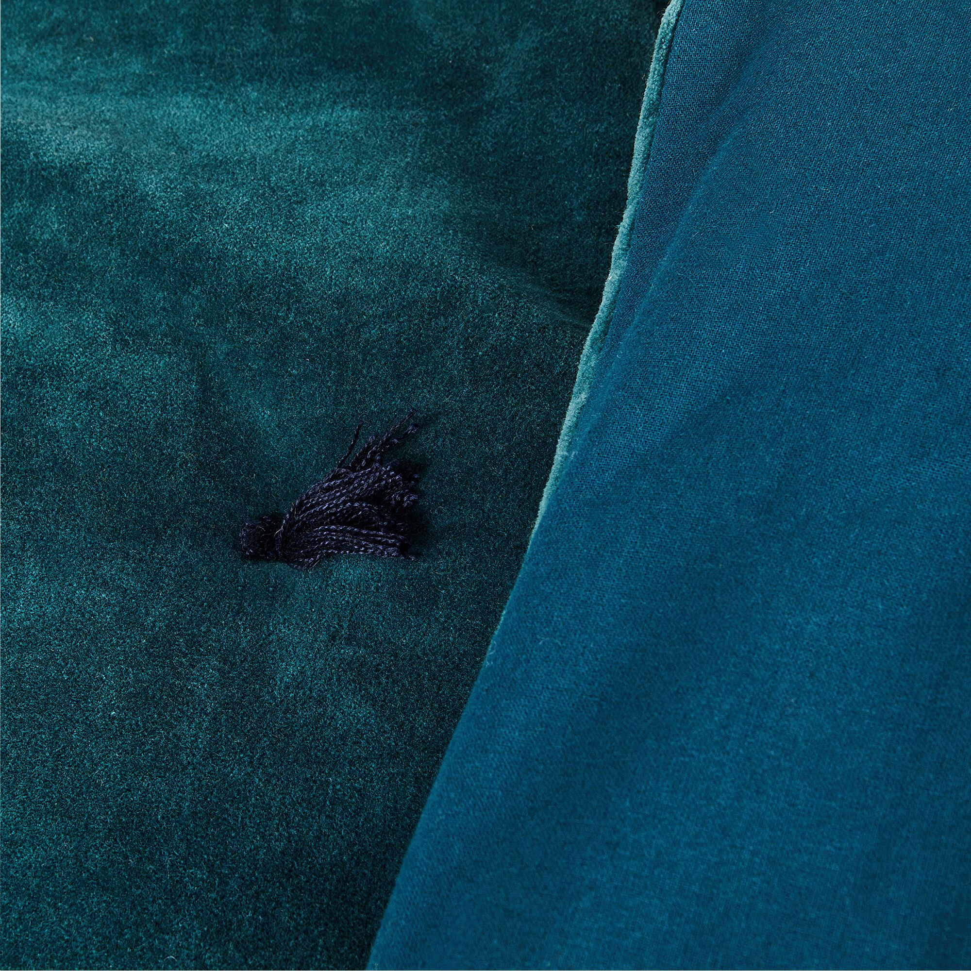 EDEN - Édredon en velours de coton 100x180cm piquage pompons - bleu